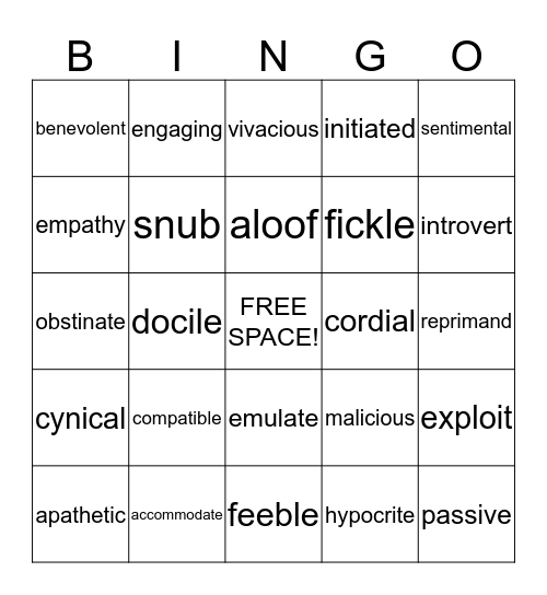 High School Prep Vocabulary Bingo! Bingo Card