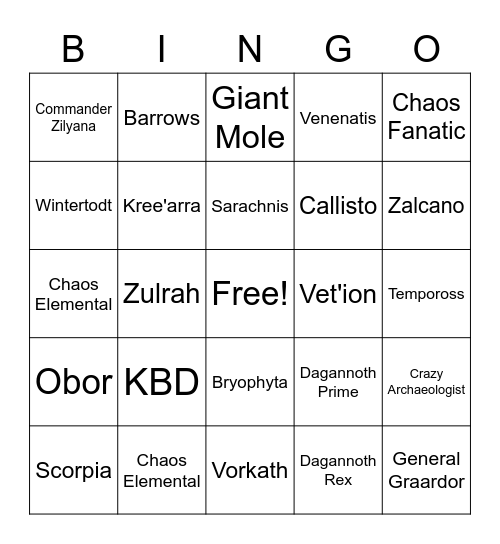 Bossing Bingo Card
