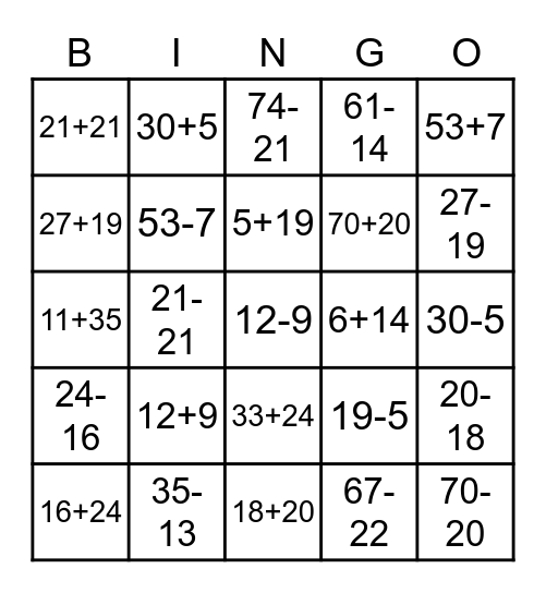算術賓果 Bingo Card