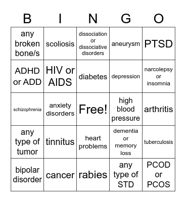 How many illnesses does Ian have! Bingo Card