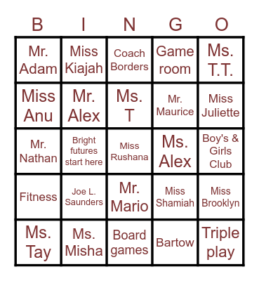 Joe L. Saunders BINGO Card