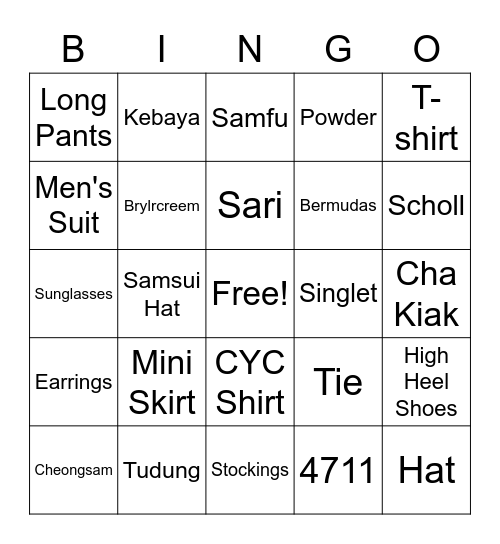 Fashion Bingo Card