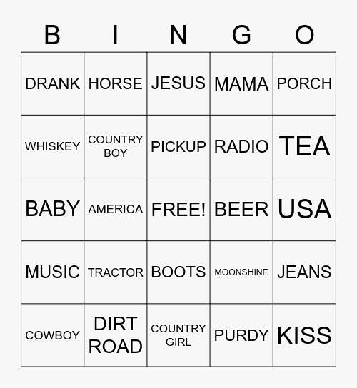 COUNTRY SONG Bingo Card