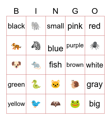 color and animal Bingo Card