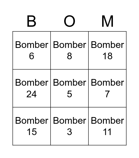 Bomber Bingo Card