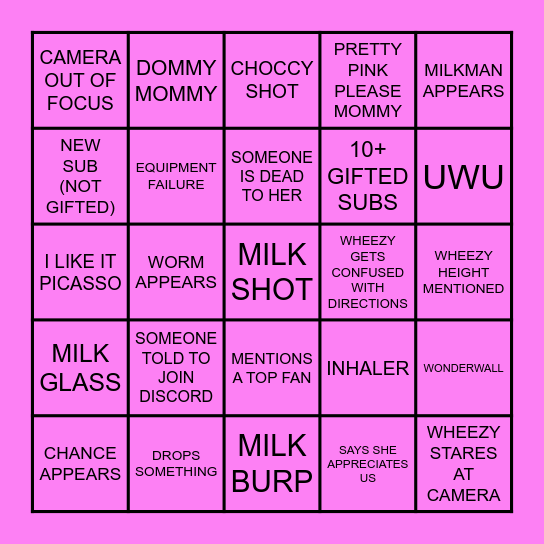 WHEEZY BINGO Card