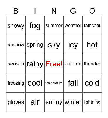 Weather Bingo Card