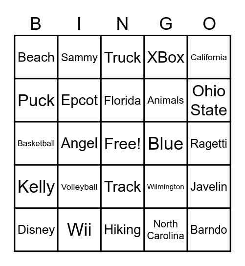 Morgan & Alex Bingo Card