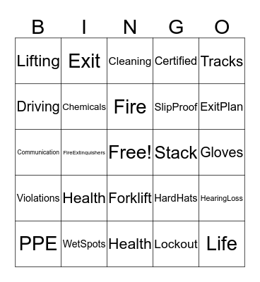 Warehouse Safety Bingo Card