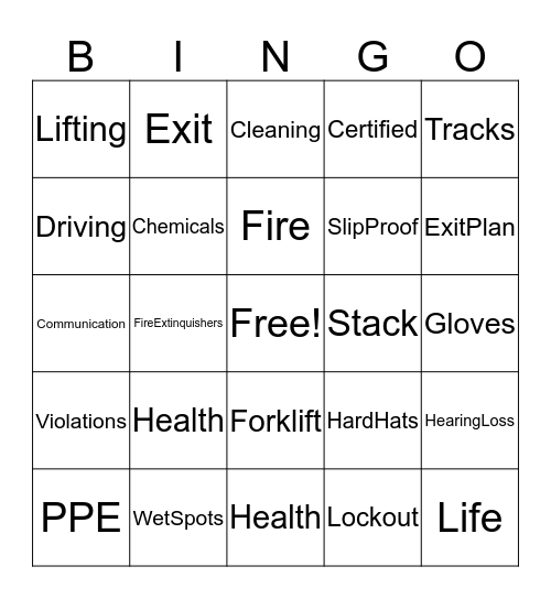 Warehouse Safety Bingo Card