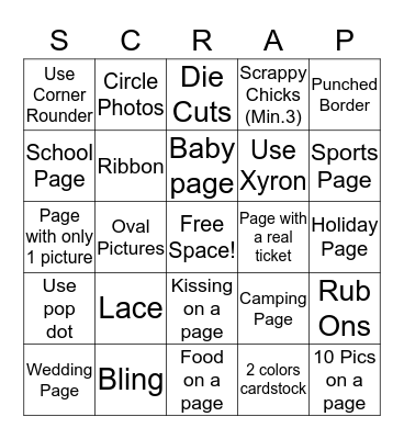 Scrappy Chicks Bingo Card