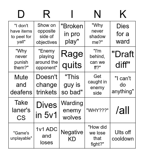 The League Special Bingo Card