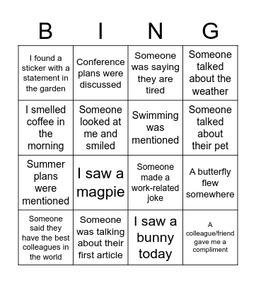 PhD Breakfast Bingo Card