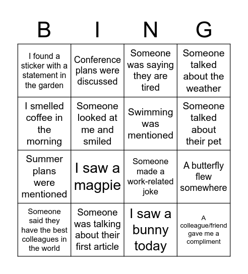 PhD Breakfast Bingo Card