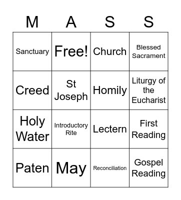 Parts of the Mass BINGO Card