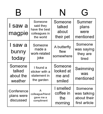 PhD Breakfast Bingo Card
