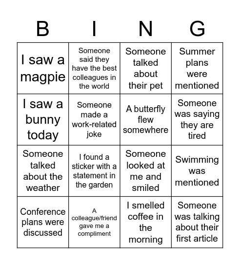 PhD Breakfast Bingo Card