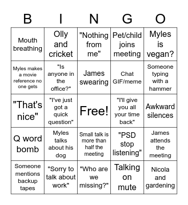 Daily call Bingo Card