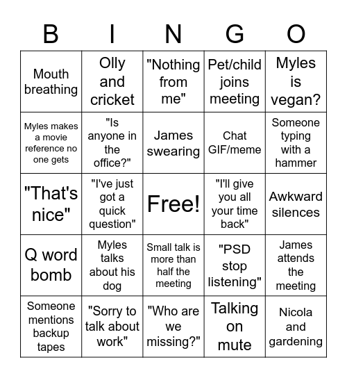 Daily call Bingo Card