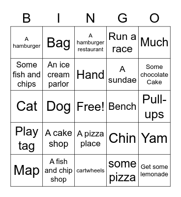 Class 4 Lesson 10 Bingo Card