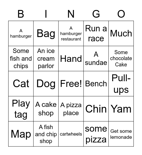 Class 4 Lesson 10 Bingo Card