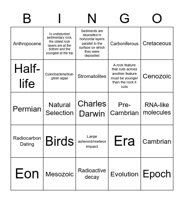 Geologic Time & Early Life Bingo Card