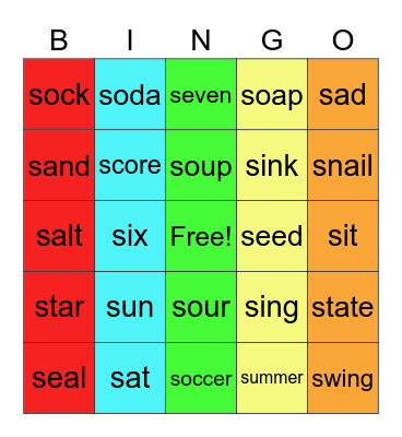 Initial /s/ Bingo Card