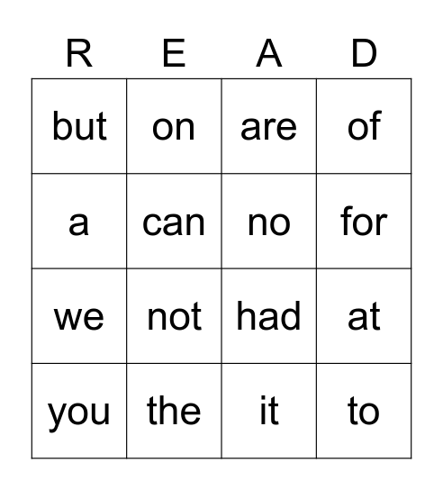 Tricky Words Bingo Card