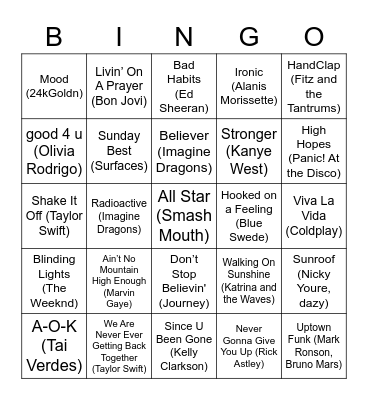 Music Bingo Card