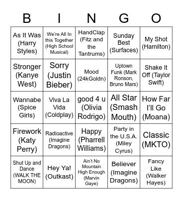 Music Bingo Card