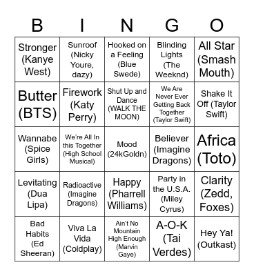Music Bingo Card