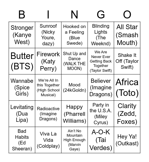 Music Bingo Card