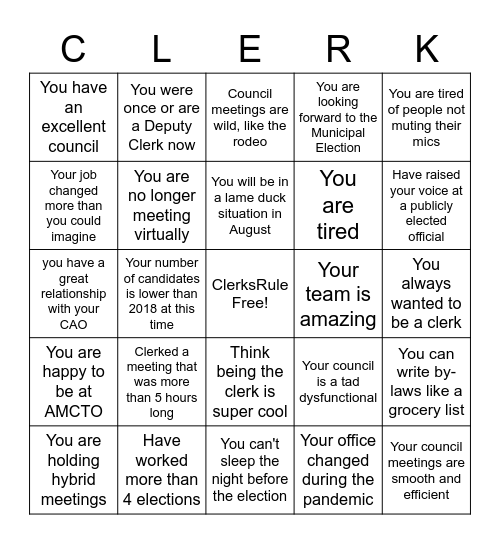 #CLERKSRULE Bingo! Bingo Card