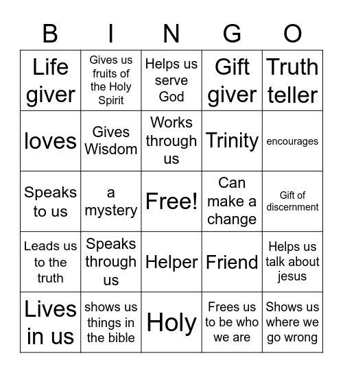 The Holy Spirit, The helper Bingo Card