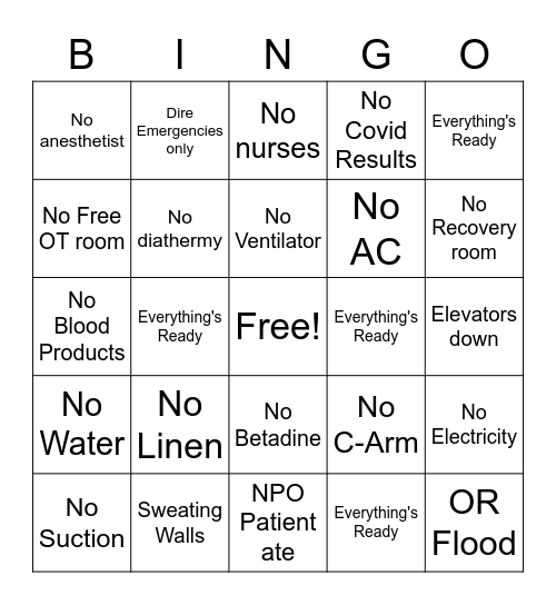 OR Bingo Card