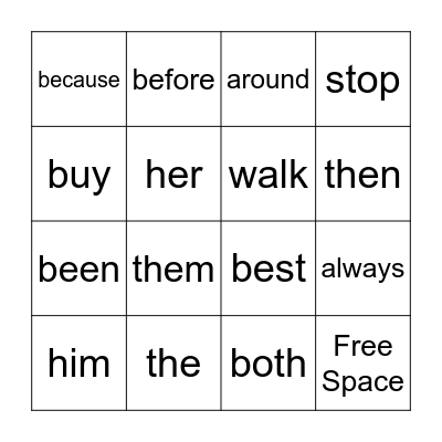 2nd Grade Sight Word Bingo Card
