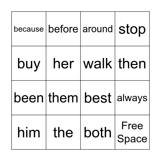 2nd Grade Sight Word Bingo Card