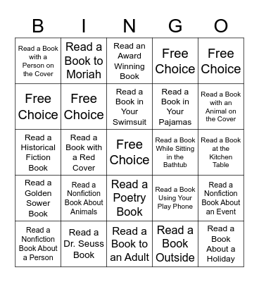 Shiloh's Summer Reading Bingo Card