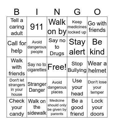 Safety Bingo Card