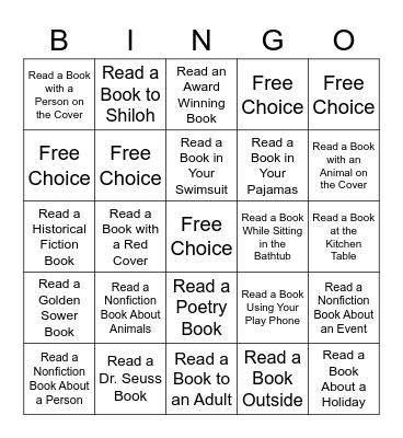 Moriah's Summer Reading Bingo Card