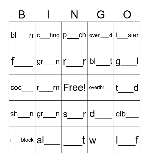 oa, oe, ow Bingo Card