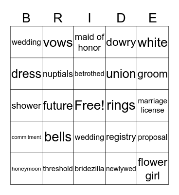 Wedding Words Bingo Card