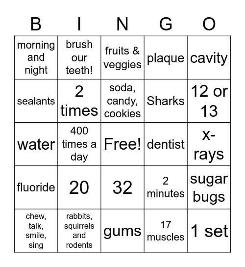 10 Minutes for Teeth! Bingo Card