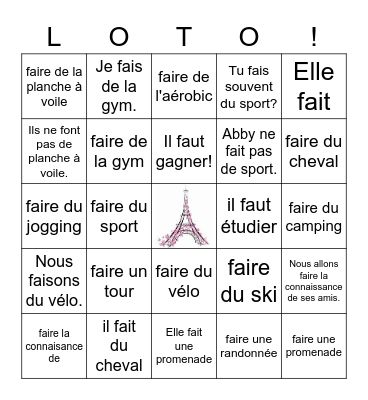 D'accord 1- 5A.1 Faire & Faire Expressions Bingo Card