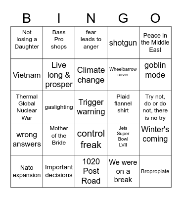 Father of the Bride Bingo Card