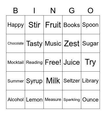 Summer Mocktails Bingo Card