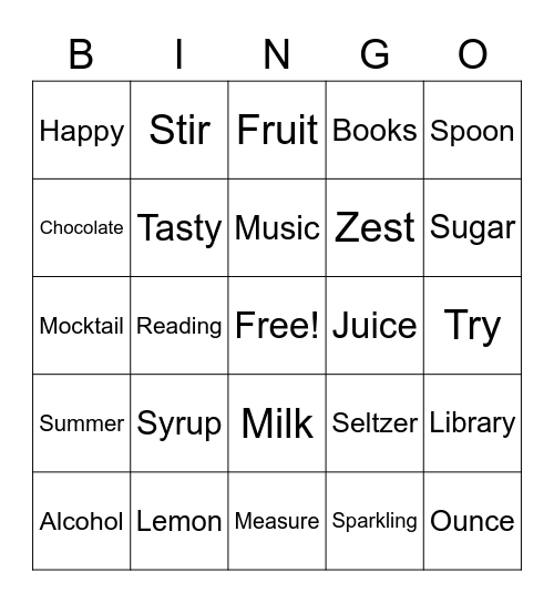 Summer Mocktails Bingo Card