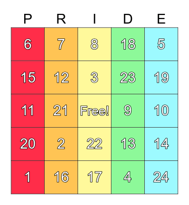 Starting Line Pride Bingo Card