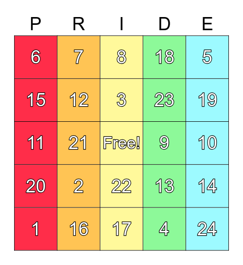 Starting Line Pride Bingo Card