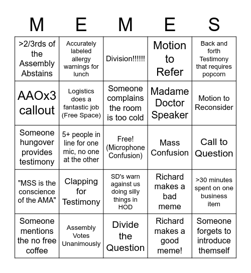 AMA MSS Day 2 Bingo Card